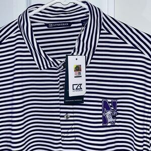 New $70 Northwestern Wildcats University SS Stripe Golf Polo Shirt XL NWT